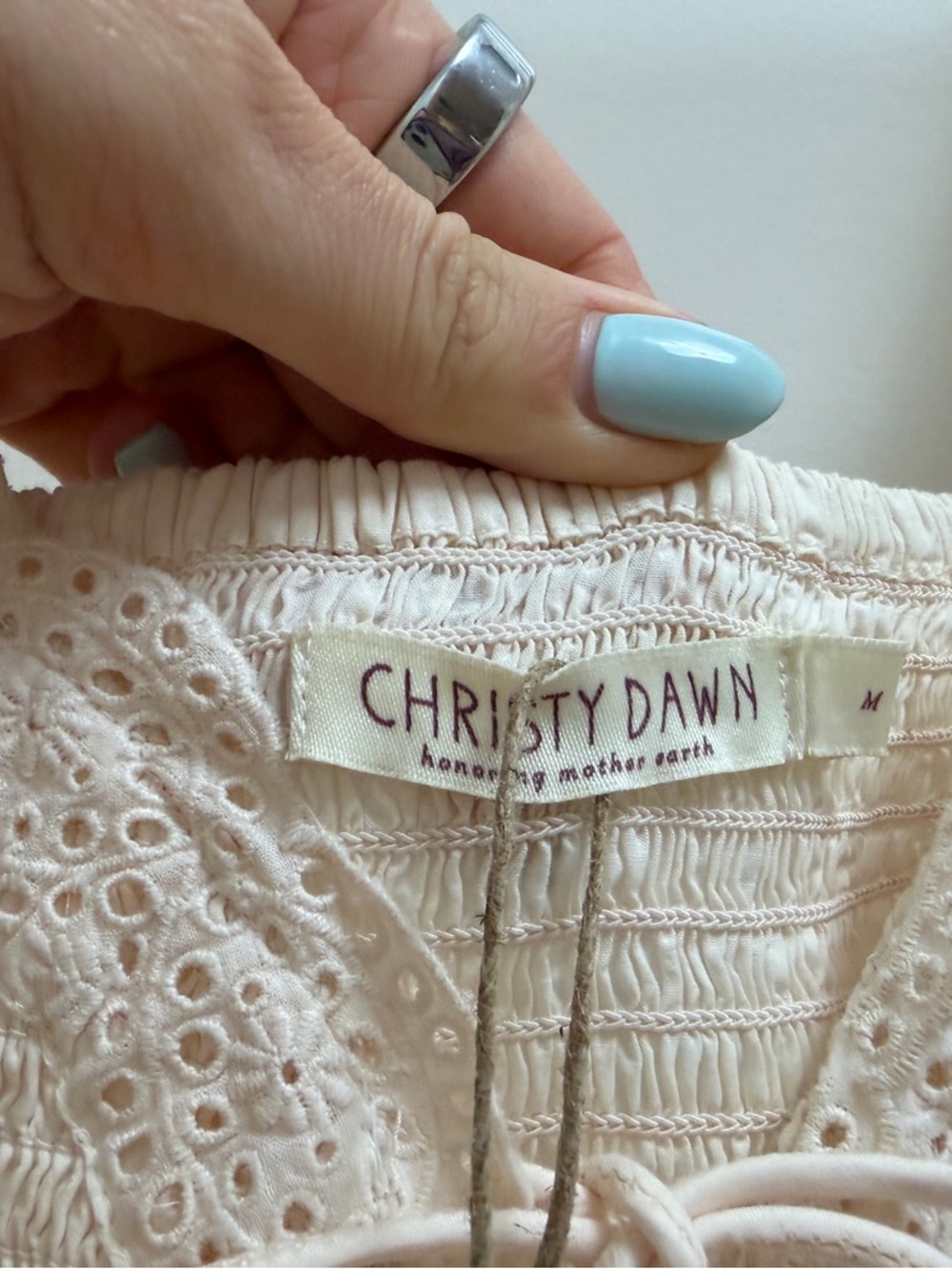 Christy Dawn Madeline Cream Smocked Midi Dress with Lace Trim - Picture 9 of 10